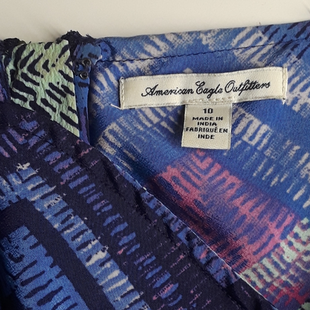 AEO AMERICAN EAGLE OUTFITTERS Blue Purple Chevron Print Sleeveless Dress 10 M - Picture 4 of 12